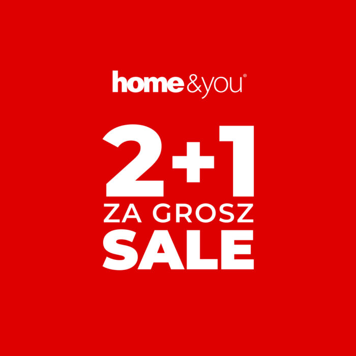 Baner promocyjny home&you w czerwonym kolorze - 2+1 za grosz na cały Sale w home&you