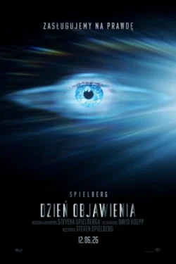 Plakat do filmu Dzień Objawienia z niebieskim okiem w świetlnej poświacie na ciemnym tle