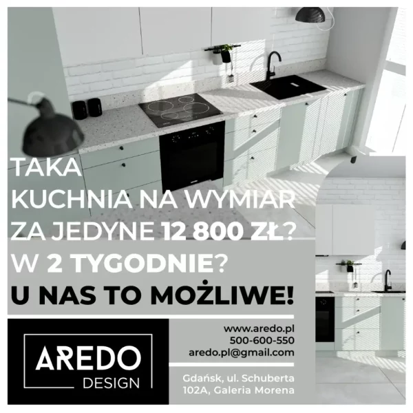 Baner informacyjny Aredo kuchnia na wymiar za jedyne 12 800 zł w 2 tygodnie